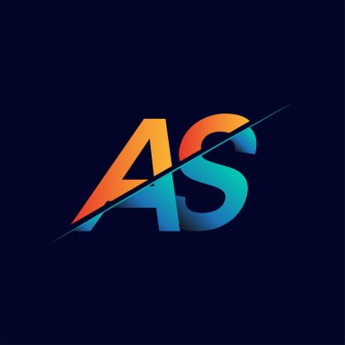 AS ilk logo şirketi adı mavi ve turuncu, basit ve modern logo tasarımı.