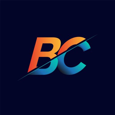 BC ilk logo şirketi adı mavi ve turuncu, Basit ve Modern Logo Tasarımı.