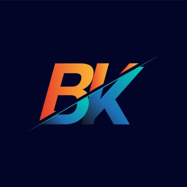 BK ilk logo şirketi adı mavi ve turuncu, Basit ve Modern Logo Tasarımı.