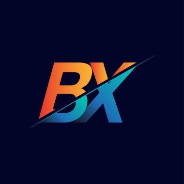 BX ilk logo şirketi adı mavi ve turuncu, Basit ve Modern Logo Tasarımı.