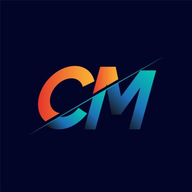 CM ilk logo şirketi adı mavi ve turuncu, Basit ve Modern Logo Tasarımı.