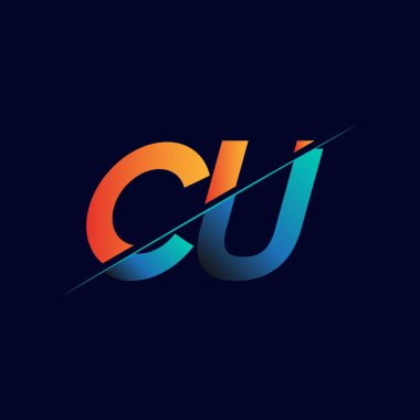 CU ilk logo şirketi adı mavi ve turuncu, basit ve modern logo tasarımı.