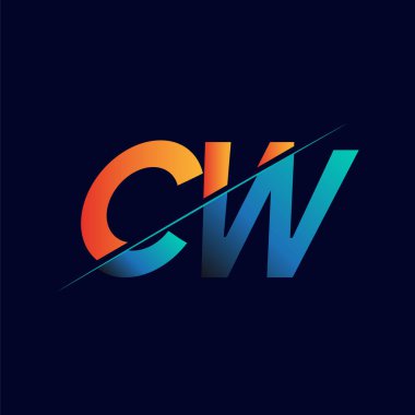 CW ilk logo şirketi adı mavi ve turuncu, Basit ve Modern Logo Tasarımı.