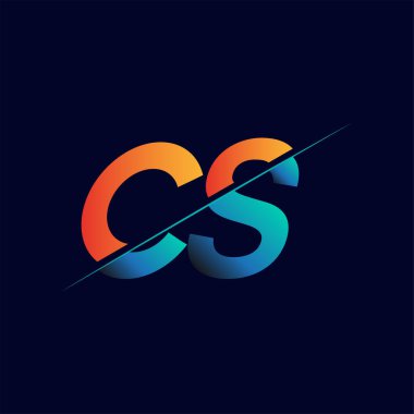 CS ilk logo şirketi adı mavi ve turuncu, Basit ve Modern Logo Tasarımı.