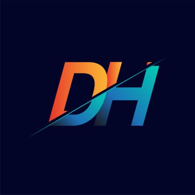 DH ilk logo şirketi adı mavi ve turuncu, Basit ve Modern Logo Tasarımı.