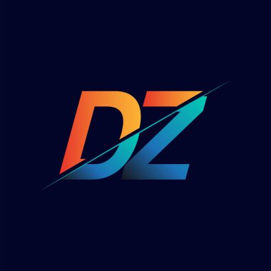 DZ ilk logo şirketi adı mavi ve turuncu, Basit ve Modern Logo Tasarımı.