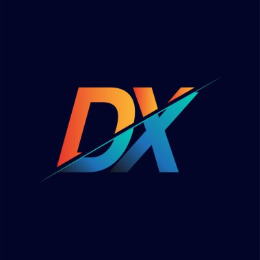 DX ilk logo şirketi adı mavi ve turuncu, Basit ve Modern Logo Tasarımı.