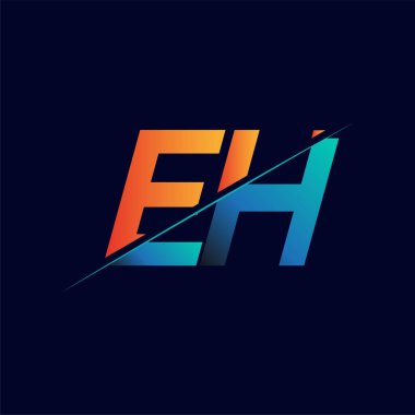 EH ilk logo şirketi adı mavi ve turuncu, Basit ve Modern Logo Tasarımı.