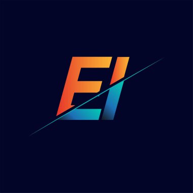 İlk logo şirketi adı mavi ve turuncu, basit ve modern logo tasarımı.