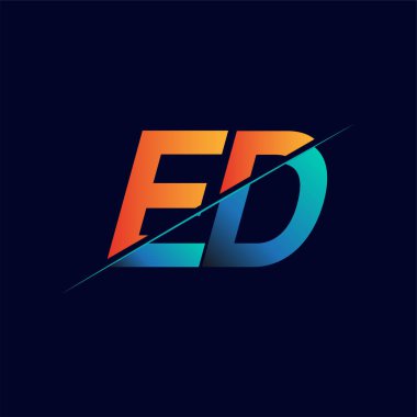 ED ilk logo şirketi adı mavi ve turuncu, basit ve modern logo tasarımı.