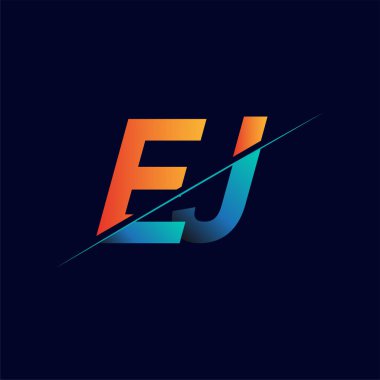 EJ ilk logo şirketi adı mavi ve turuncu, Basit ve Modern Logo Tasarımı.