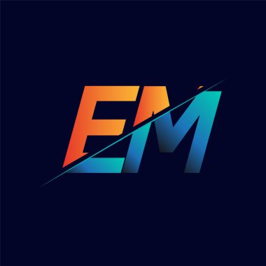 EM ilk logo şirketi adı mavi ve turuncu, Basit ve Modern Logo Tasarımı.