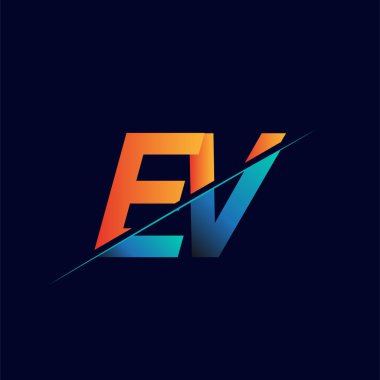 EV ilk logo şirketi adı mavi ve turuncu, Basit ve Modern Logo Tasarımı.