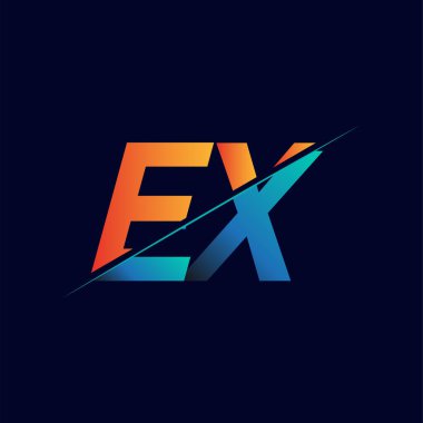 EX ilk logo şirketi adı mavi ve turuncu, Basit ve Modern Logo Tasarımı.