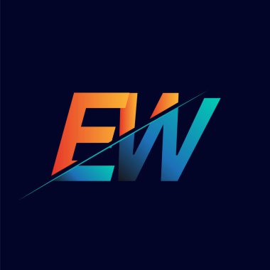 EW ilk logo şirketi adı mavi ve turuncu, basit ve modern logo tasarımı.