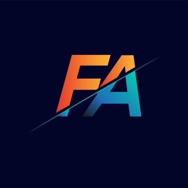 FA ilk logo şirketi adı mavi ve turuncu, basit ve modern logo tasarımı.