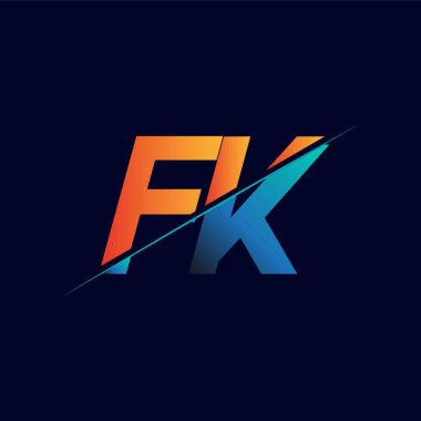 FK ilk logo şirketi adı mavi ve turuncu, Basit ve Modern Logo Tasarımı.