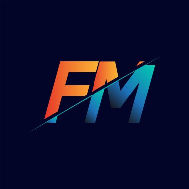 FM ilk logo şirketi adı mavi ve turuncu, Basit ve Modern Logo Tasarımı.