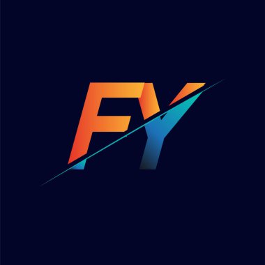 FY ilk logo şirketi adı mavi ve turuncu, Basit ve Modern Logo Tasarımı.