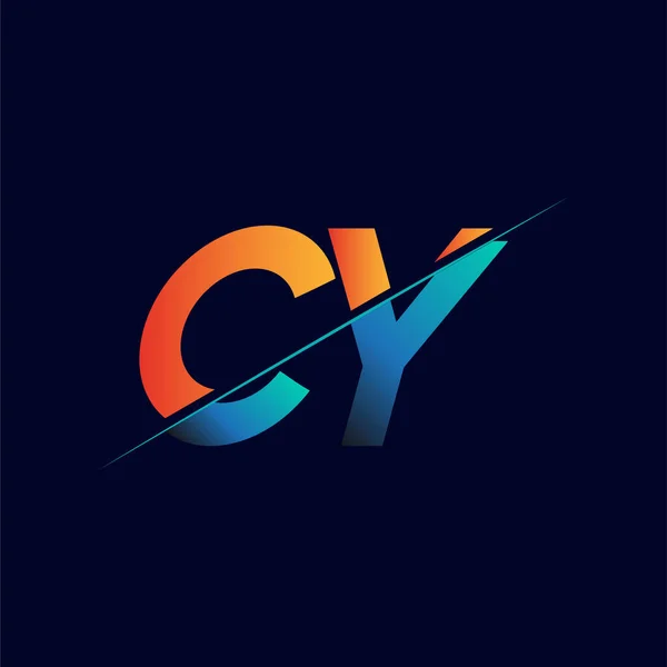 Logotipo Inicial Nombre Empresa Color Azul Naranja Diseño Logotipo Simple — Vector de stock