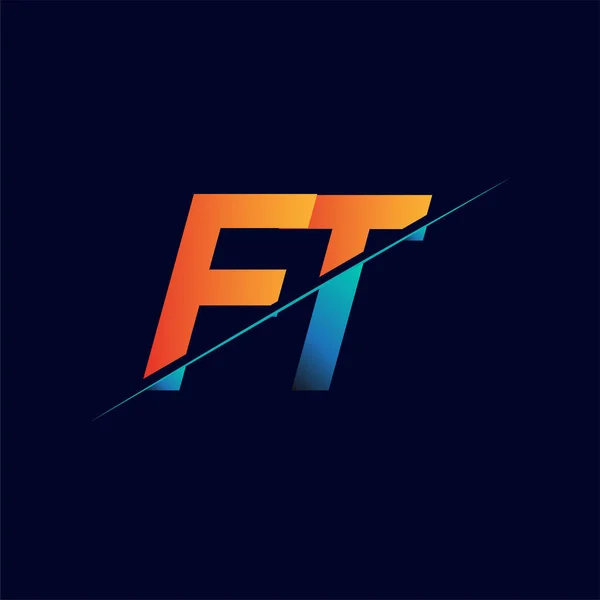 Ft初期ロゴ会社名色は青とオレンジ シンプルかつモダンなロゴデザイン — ストックベクタ