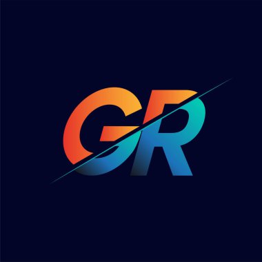 GR 'nin ilk logo şirketi adı mavi ve turuncu, Basit ve Modern Logo Tasarımı.