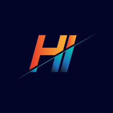 İlk logo şirketi adı mavi ve turuncu, basit ve modern logo tasarımı.