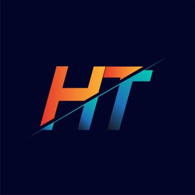 HT 'nin ilk logo şirketi adı mavi ve turuncu, Basit ve Modern Logo Tasarımı.