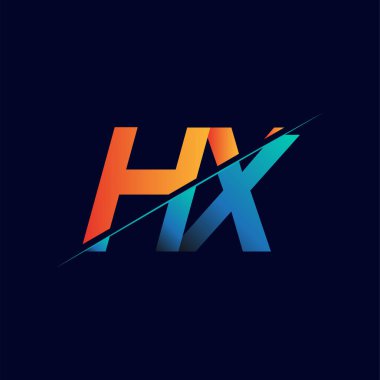 HX ilk logo şirketi adı mavi ve turuncu, basit ve modern logo tasarımı.