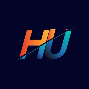 HU 'nun ilk logo şirketi adı mavi ve turuncu, Basit ve Modern Logo Tasarımı.