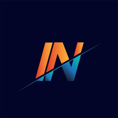 İlk logo şirketinin adı mavi ve turuncu, basit ve modern logo tasarımı.