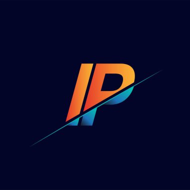 IP ilk logo şirketi adı mavi ve turuncu, basit ve modern logo tasarımı.