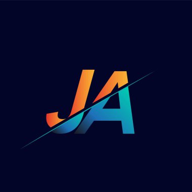 JA ilk logo şirketi adı mavi ve turuncu, basit ve modern logo tasarımı.