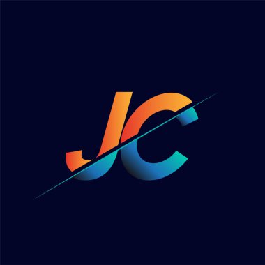 JC ilk logo şirketi adı mavi ve turuncu, Basit ve Modern Logo Tasarımı.