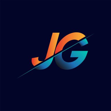 JG ilk logo şirketi adı mavi ve turuncu, basit ve modern logo tasarımı.