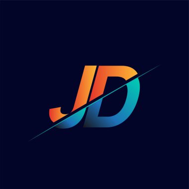 JD ilk logo şirketi adı mavi ve turuncu, basit ve modern logo tasarımı.