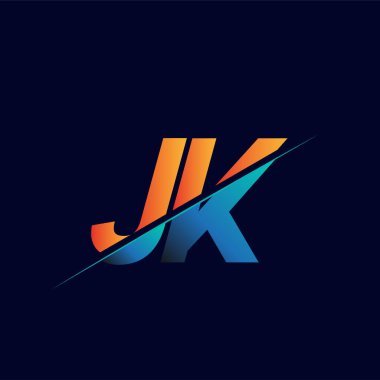 JK ilk logo şirketi adı mavi ve turuncu, basit ve modern logo tasarımı.