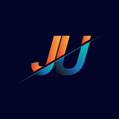 JU ilk logo şirketi adı mavi ve turuncu, Basit ve Modern Logo Tasarımı.