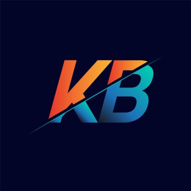 KB ilk logo şirketi adı mavi ve turuncu, Basit ve Modern Logo Tasarımı.