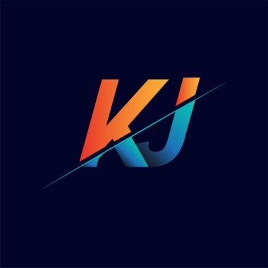 KJ ilk logo şirketi adı mavi ve turuncu, Basit ve Modern Logo Tasarımı.