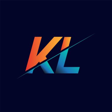 KL ilk logo şirketi adı mavi ve turuncu, Basit ve Modern Logo Tasarımı.