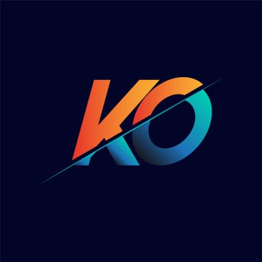 KO ilk logo şirketi adı mavi ve turuncu, Basit ve Modern Logo Tasarımı.