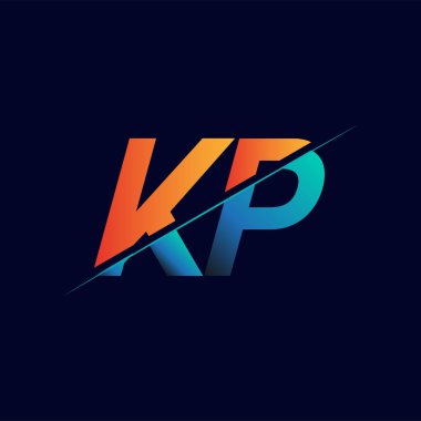 KP 'nin ilk logo şirketi adı mavi ve turuncu, Basit ve Modern Logo Tasarımı.
