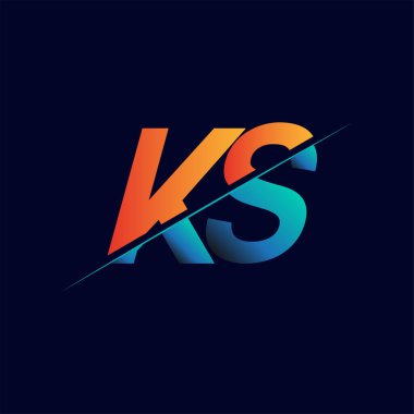 KS ilk logo şirketi adı mavi ve turuncu, basit ve modern logo tasarımı.