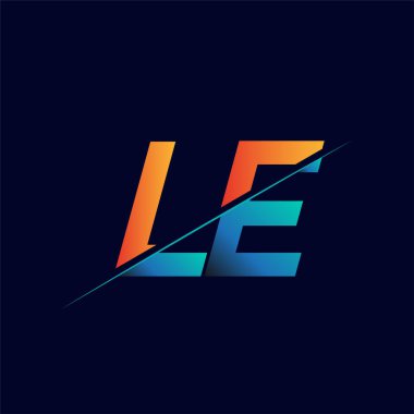 LE ilk logo şirketi adı mavi ve turuncu, basit ve modern logo tasarımı.
