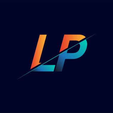 LP ilk logo şirketi adı mavi ve turuncu, Basit ve Modern Logo Tasarımı.