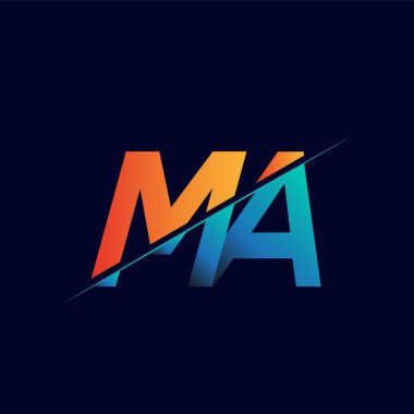 MA ilk logo şirketi adı mavi ve turuncu, Basit ve Modern Logo Tasarımı.