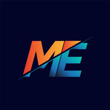 ME ilk logo şirketi adı mavi ve turuncu, basit ve modern logo tasarımı.