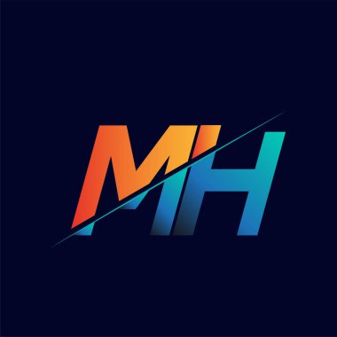 MH ilk logo şirketi adı mavi ve turuncu, basit ve modern logo tasarımı.