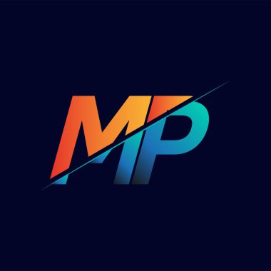 MP ilk logo şirketi adı mavi ve turuncu, basit ve modern logo tasarımı.